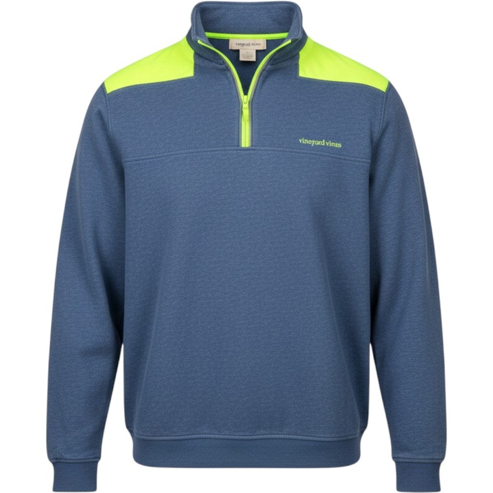 Vineyard Vines Mens XXL Quarter Zip Pullover Blue Neon Yellow Ripstop Shoulder